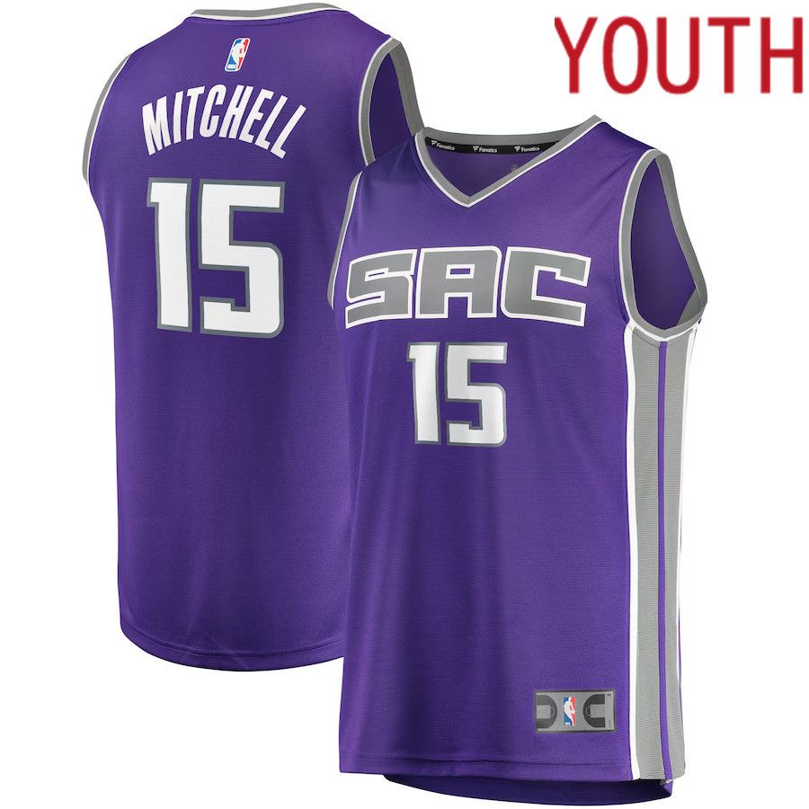 Youth Sacramento Kings 15 Davion Mitchell Fanatics Branded Purple Fast Break Player NBA Jersey